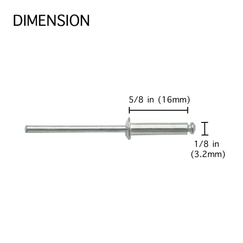 100 Pcs 1/8" x 5/8" Aluminum Pop Rivets, 3.2 x 16mm Silver Blind Rivets, Aluminum Grip and Steel Mandrel - size: 1/8" x 5/8"