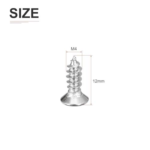 DTGN 100Pcs M4x12mm Flat Head Wood Screws, 304 Stainless Steel Phillips Self Tapping Screws - Good for Woodworking, Furniture - Silver - size: M4x12mm
