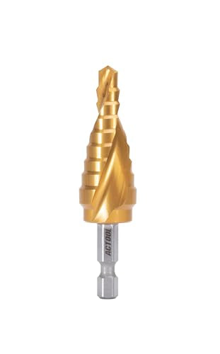 Industrial HSS Step Drill bit 1/4''-3/4'' with 1/4'' Hex Shank, Unibit Double Spiral Flute with TiN Coating for Metal, Stainless Steel, Aluminum, Plastic - size: 1/4-3/4''