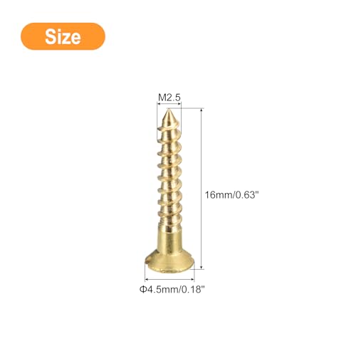 uxcell Brass Wood Screws, 30Pcs M2.5 x 16mm Slotted Drive Flat Head Self Tapping Screw Countersunk for Woodworking Furniture - size: M2.5 x 16mm