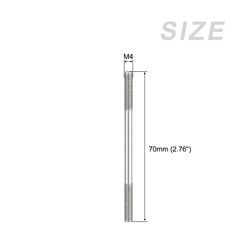 METALLIXITY Double Ended Stud Screws (M4 Thread 70mm Length) 10pcs, 304 Stainless Steel Dual Threaded Rod Bolts - for House Maintenance - size: M4x70mm