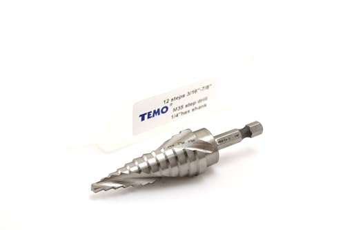 TEMO M35 Cobalt Spiral Step Drill Unibit Bit 3/16" -7/8" 12 Size 1/4" Shank - size: 3/16" - 7/8", style: Spiral