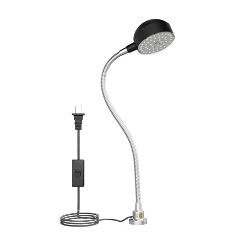 LED Magnetic Machine Light, 15W high Brightness Work lamp,Flexible Gooseneck lamp with Strong Magnetic Base for Lathe and Industrial Machine,Round Base 110-220V