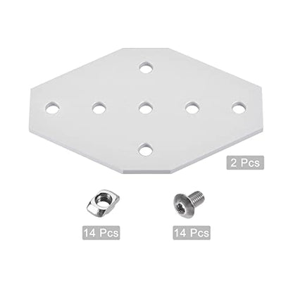 uxcell 2Pcs Corner Bracket Plate Cross 60x100mm 7-Hole Outside Joint Kits 2020 Aluminum Profile with T Nuts and Hex Socket Screws White for Frame Structure