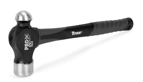 Titan Pro-X 63711 32oz Ball Pein Hammer, 14.5" Shock Absorbing Fiberglass Handle with Textured Rubber Grip, Overstrike Protection, Forged Steel Head