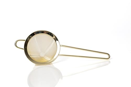 Bull in China Fine Mesh Strainer with Handle - Gold Finish | Bar Hand Strainer | Wire Mesh Cocktail Strainer | Strainer for Bartending - color: Gold Plated