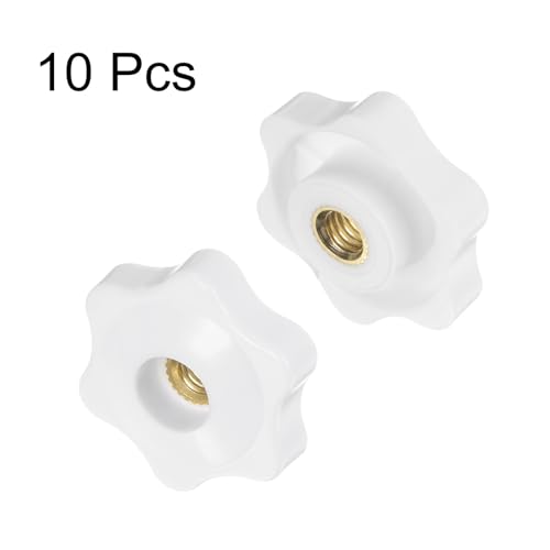 HARFINGTON 10pcs Star Knobs M6 Female Thread 32mm Head Plastic Through Hole Brass Screw-in Clamping Handles Threaded Hand Knobs, White - color: White, size: M6 x 32mm