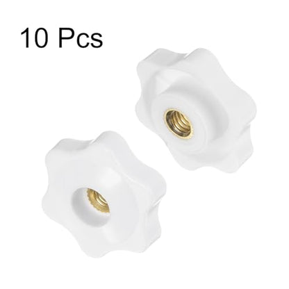 HARFINGTON 10pcs Star Knobs M6 Female Thread 32mm Head Plastic Through Hole Brass Screw-in Clamping Handles Threaded Hand Knobs, White - color: White, size: M6 x 32mm