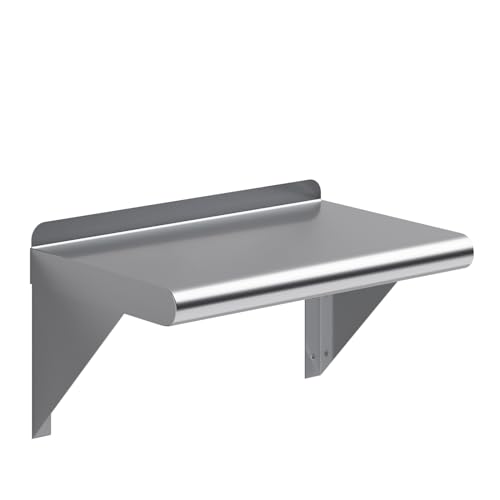AmGood 10 in. Deep x 16 in. Wide Stainless Steel Wall Mount Shelf with Backsplash - Laundry, Coffee Station & Garage Storage | NSF 18-Gauge 430, Holds 170 lbs | Bullnose Edge, Brackets Included - size: 16 in. x 10 in.