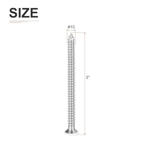 DTGN 50Pcs #10x3 Flat Head Wood Screws, 304 Stainless Steel White Phillips Self Tapping Screws - Good for Woodworking, Furniture - White - color: White, size: #10x3"