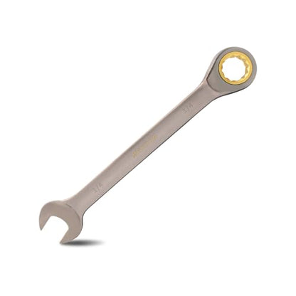 Meccion Combination Wrench 1/4 Inch SAE Open End Ratcheting Wrench - Industrial Grade Gear Spanner with Grey Nickle Plated - size: 1/4 in.