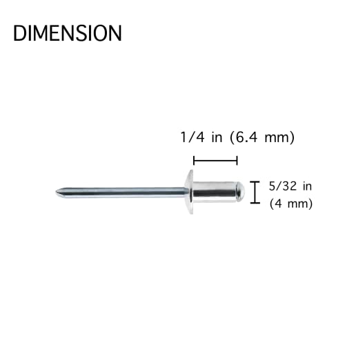 100 Pcs 5/32" x 1/4" Aluminum Pop Rivets, 4 x 6mm Blind Rivets, Aluminum Grip and Steel Mandrel - size: 5/32" x 1/4"