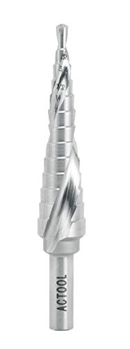 Industrial HSS Step Drill Bit 1/8'' to 1/2'' with 1/4'' Shank, Unibit Double Spiral Flute with 13 Step Size for Metal, Stainless Steel, Aluminum, Plastic - size: 1/8''-1/2''