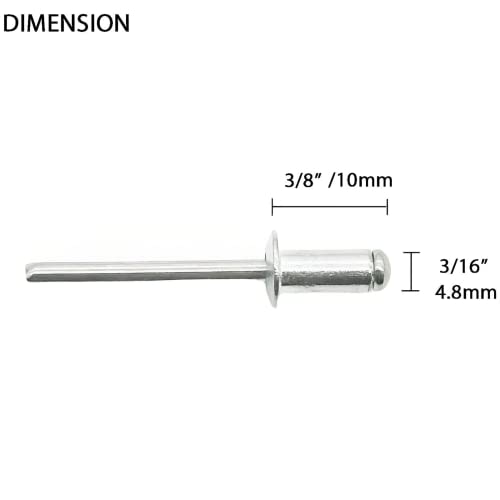 100 Pcs 3/16" x 3/8" Aluminum Pop Rivets, 4.8 x 10mm Blind Rivets, Aluminum Grip and Steel Mandrel - size: 3/16" x3/8"