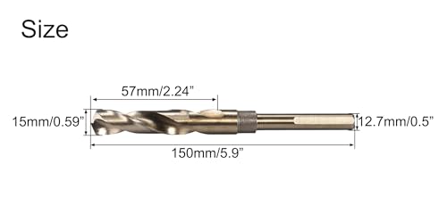 NACX 15mm Reduced Shank Cobalt Drill Bit, HSS 6542 High-Speed Steel Twist Drill Bits with 1/2” Shank for Stainless Steel Alloy Metal Plastic Wood - size: 15mm