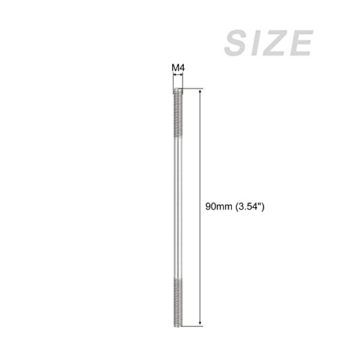 METALLIXITY Double Ended Stud Screws (M4 Thread 90mm Length) 10pcs, 304 Stainless Steel Dual Threaded Rod Bolts - for House Maintenance - size: M4x90mm