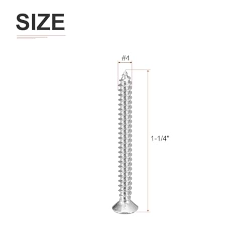 DTGN 100Pcs 4" x1-1/4 Flat Head Wood Screws, Self Tapping Screws Silver - color: Silver, size: #4x1-1/4"