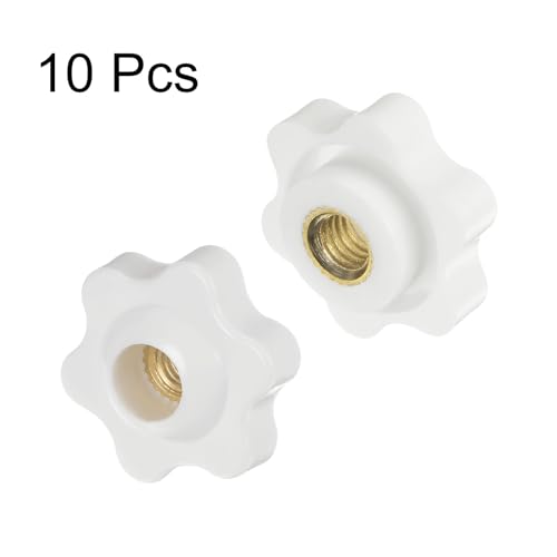 HARFINGTON 10pcs Star Knobs M6 Female Thread 25mm Head Plastic Through Hole Brass Screw-in Clamping Handles Threaded Hand Knobs, White - color: White, size: M6 x 25mm
