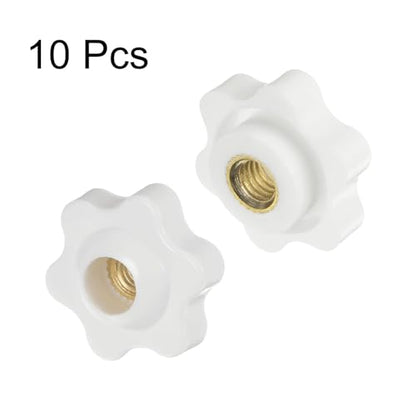 HARFINGTON 10pcs Star Knobs M6 Female Thread 25mm Head Plastic Through Hole Brass Screw-in Clamping Handles Threaded Hand Knobs, White - color: White, size: M6 x 25mm
