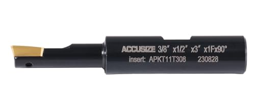 Accusize Industrial Tools 3/8'' 90 Deg Square Shoulder Indexable End Mill with 3'' Overall Length, APKT11T3 Carbide Inserts, 1 Flute, 0056-0912 - size: 3/8" Cut, 1/2" Shk, 1 Fl