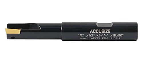 Accusize Industrial Tools 1/2'' 90 Deg Square Shoulder Indexable End Mill, 3-1/4'' Overall Length, Apkt11t3 Carbide Insert, 1 Flute, 0056-0914 - size: 1/2" Cut, 1/2" Shk, 1 Fl