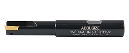 Accusize Industrial Tools 1/2'' 90 Deg Square Shoulder Indexable End Mill, 3-1/4'' Overall Length, Apkt11t3 Carbide Insert, 1 Flute, 0056-0914 - size: 1/2" Cut, 1/2" Shk, 1 Fl