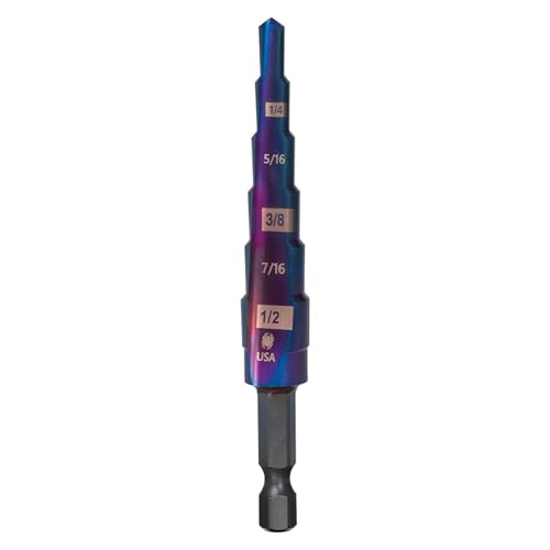 Spyder 3/16 to 1/2-inch Hex Shank 6-Step HSS Drill Bit with Mach-Blue Armor Plating for Steel, Aluminum, Stacked Materials, and More - size: 3/16-Inch to 1/2-Inch