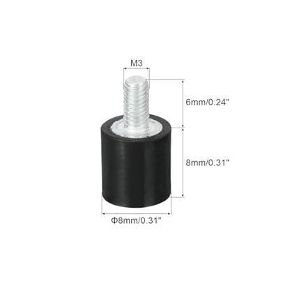 uxcell M3 Thread Rubber Mounts, Vibration Isolators, Cylindrical Shock Absorber with Studs 8 x 8mm 8pcs - size: M3x8x8mm