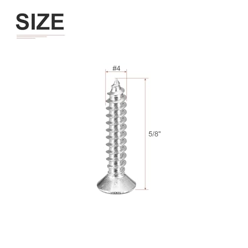 DTGN 100Pcs #4x5/8 Flat Head Wood Screws, 304 Stainless Steel Phillips Self Tapping Screws - Good for Woodworking, Furniture - Silver - color: Silver, size: #4x5/8"