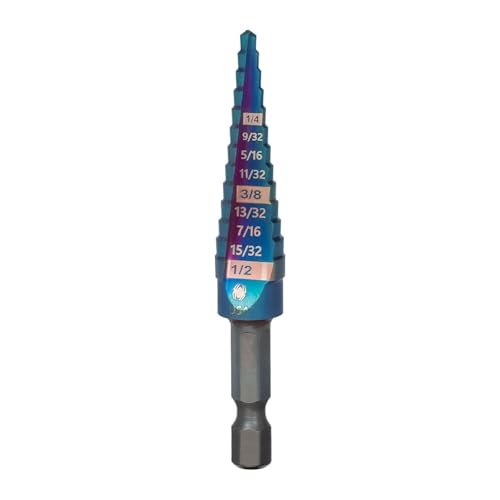 Spyder 1/8 to 1/2-inch Hex Shank 13-Step HSS Drill Bit with Mach-Blue Armor Plating for Steel, Aluminum, Stacked Materials, and More - size: 1/8-Inch to 1/2-Inch