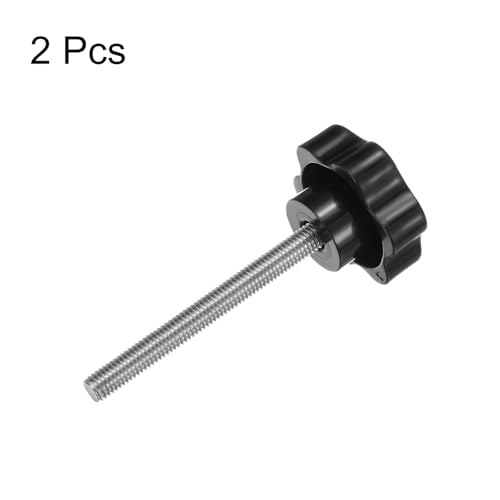 HARFINGTON 2pcs Star Knobs M8 x 80mm 304 Stainless Steel Threaded Stud 46mm Plastic 6-Star Head Hand Tightening Thumb Screw Clamping Jig Knob Handle, Black - size: M8 x 80mm x 46mm