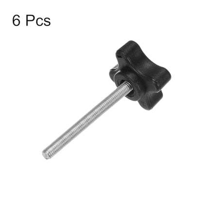 HARFINGTON 6pcs Star Clamping Knobs M5 x 50mm Metric Male Thread 32mm 4-Point Plastic Head Threaded Stud Knob Hand Tightening Thumb Screw Jig Handle, Black - size: M5 x 50mm x 32mm