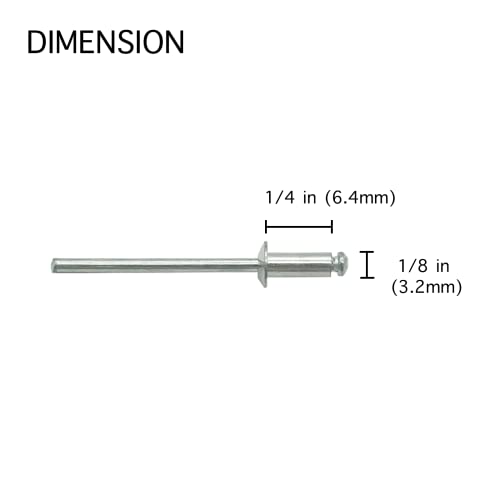 100 Pcs 1/8" x 1/4" Aluminum Pop Rivets, 3.2 x 6mm Silver Blind Rivets, Aluminum Grip and Steel Mandrel - size: 1/8" x 1/4"