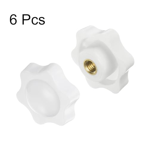 HARFINGTON 6pcs Star Knobs M6 Female Thread 38mm 6-Point Plastic Head Brass Insert Non-Through Hole Screw-in Threaded Hand Knob Clamping Handle, White - color: White, size: M6 x 38mm