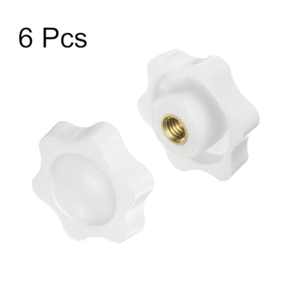 HARFINGTON 6pcs Star Knobs M6 Female Thread 38mm 6-Point Plastic Head Brass Insert Non-Through Hole Screw-in Threaded Hand Knob Clamping Handle, White - color: White, size: M6 x 38mm