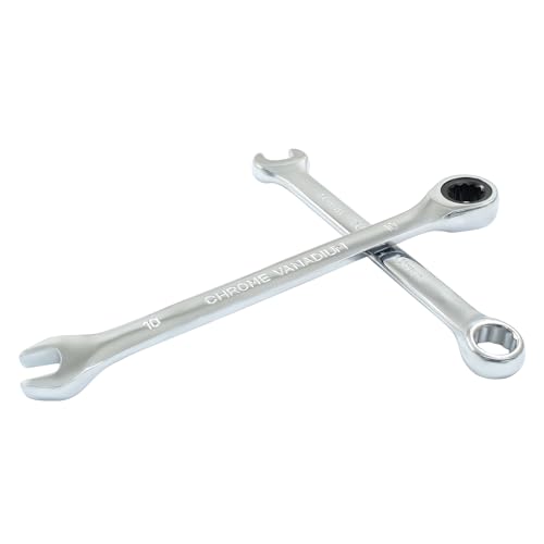 10mm Ratcheting Wrench 2 Pcs 72-Tooth 12-Point Chrome Plated - size: 0.39 Inch