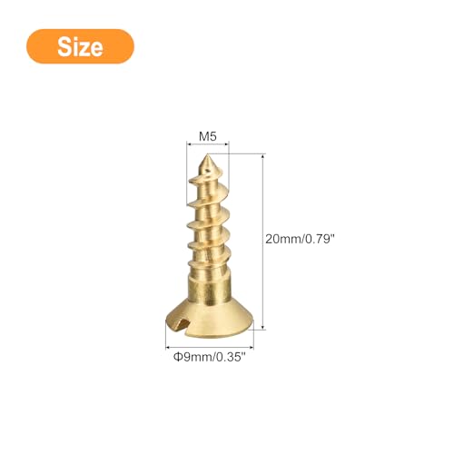 uxcell Brass Wood Screws, 30Pcs M5 x 20mm Slotted Drive Flat Head Self Tapping Screw Countersunk for Woodworking Furniture - size: M5 x 20mm