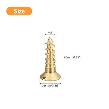 uxcell Brass Wood Screws, 30Pcs M5 x 20mm Slotted Drive Flat Head Self Tapping Screw Countersunk for Woodworking Furniture - size: M5 x 20mm