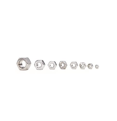 cSeao SAE Hex Nuts Assortment Kit, #2-56#4-40#6-32#8-32#10-32#10-24 1/4"-20 3/8"-16, 304 Stainless Steel Plain Finish A2-70 18-8 - size: SAE Hex Nuts Stainless Steel(300pcs)