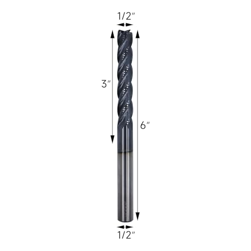 1/2in Solid Carbide Long End Mill, 4 Flutes, 30 Degree Helix - size: 1/2in