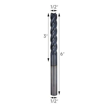 1/2in Solid Carbide Long End Mill, 4 Flutes, 30 Degree Helix - size: 1/2in