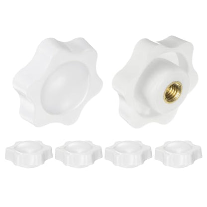 HARFINGTON 6pcs Star Knobs M6 Female Thread 38mm 6-Point Plastic Head Brass Insert Non-Through Hole Screw-in Threaded Hand Knob Clamping Handle, White - color: White, size: M6 x 38mm