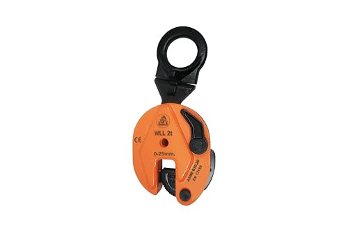 GORILA Vertical plate clamp articulated | 4400lbs / 2 ton | Jaw opening 1 inch / 25mm | Industrial and heavy duty steel plate clamp for lifting and transporting | Safety factor 4:1 | Since 1989 - size: 2t / 4400lbs