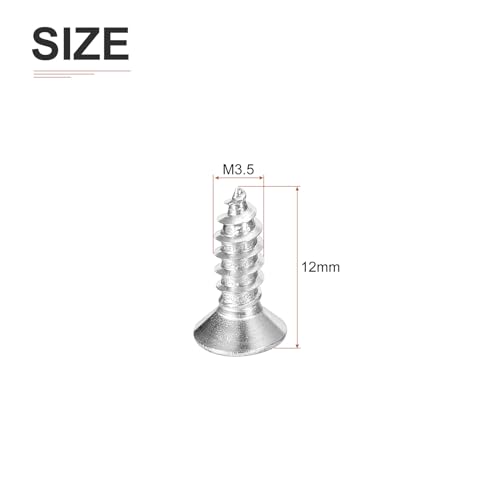 DTGN 100Pcs M3.5x12mm Flat Head Wood Screws, 304 Stainless Steel Phillips Self Tapping Screws - Good for Woodworking, Furniture - Silver - size: M3.5x12mm