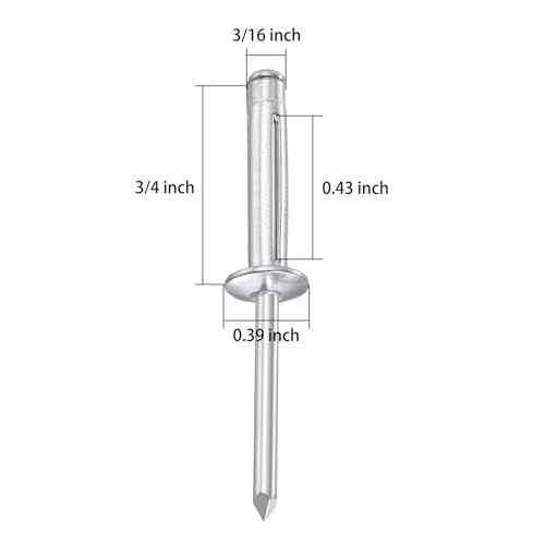 Wensilon (150 pcs) Tri-Fold Rivets Assortment 3/16 * 3/4，Tri Grip Rivets，Aluminum Blind Rivets Tri Grip Boat Kayak Rivets,Trifold Rivets，Bulb Style Rivets - color: Aluminum, size: 3/16*3/4