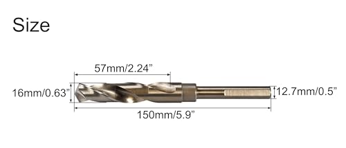 NACX 16mm Reduced Shank Cobalt Drill Bit, HSS 6542 High-Speed Steel Twist Drill Bits with 1/2” Shank for Stainless Steel Alloy Metal Plastic Wood - size: 16mm