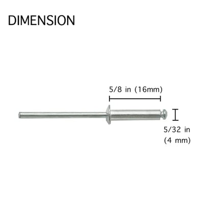 100 Pcs 5/32" x 5/8" Aluminum Pop Rivets, 4 x 16mm Blind Rivets, Aluminum Grip and Steel Mandrel - size: 5/32" x 5/8"