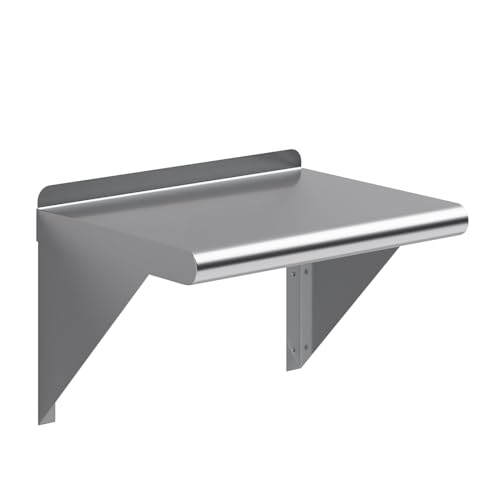 AmGood 12 in. Deep x 16 in. Wide Stainless Steel Wall Mount Shelf with Backsplash - Small Appliance & Tool Storage | NSF 18-Gauge 430 | Bullnose Edge, Brackets Included - size: 16 in. x 12 in.