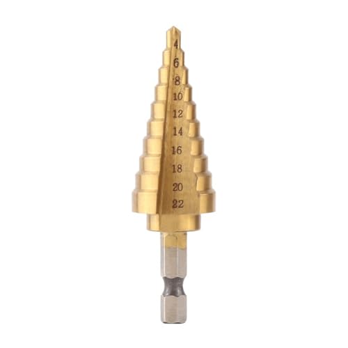 HSS 4241 Titanium Coated Step Drill Bit,1/4 Inch Hex Shank Hole Cutter,4-22mm/4-20mm for Thin Metal,Aluminum,PVC,Wood(4-22Bit) - size: 4-22Bit
