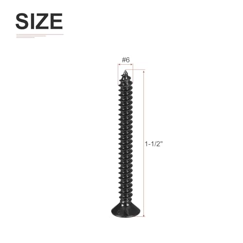 DTGN 100Pcs #6x1-1/2 Flat Head Wood Screws, 304 Stainless Steel Phillips Self Tapping Screws - Good for Woodworking, Furniture - Black - color: Black, size: #6x1-1/2"